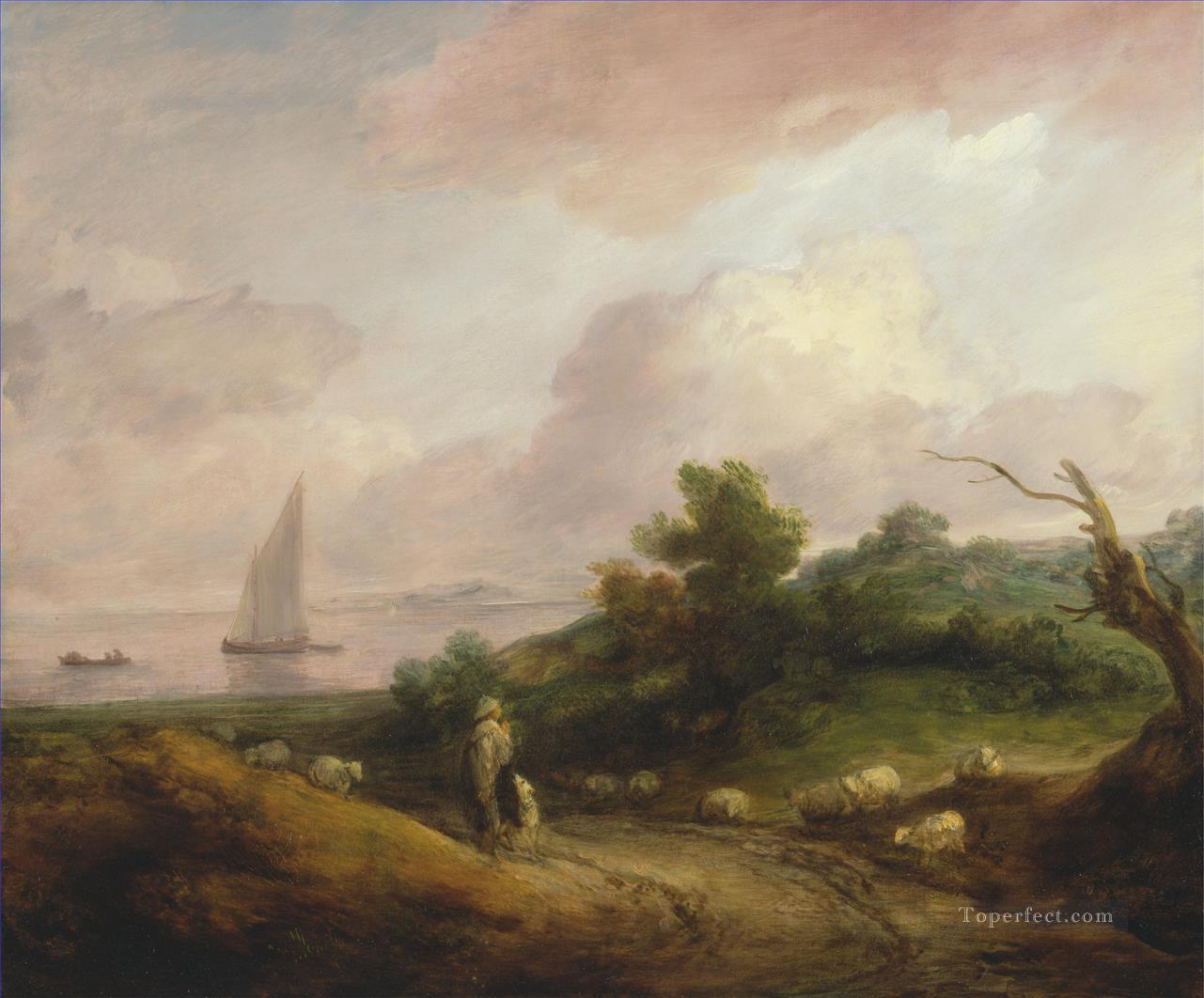 Thomas Gainsborough Coastal Landscape with a Shepherd and His Flock Oil Paintings